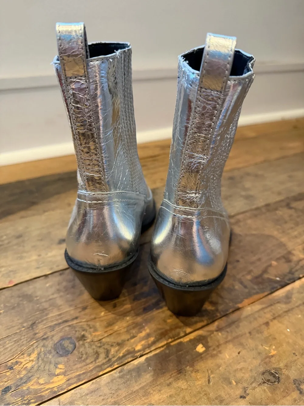 Tory Burch Metallic Silver Leather Chukka Boots